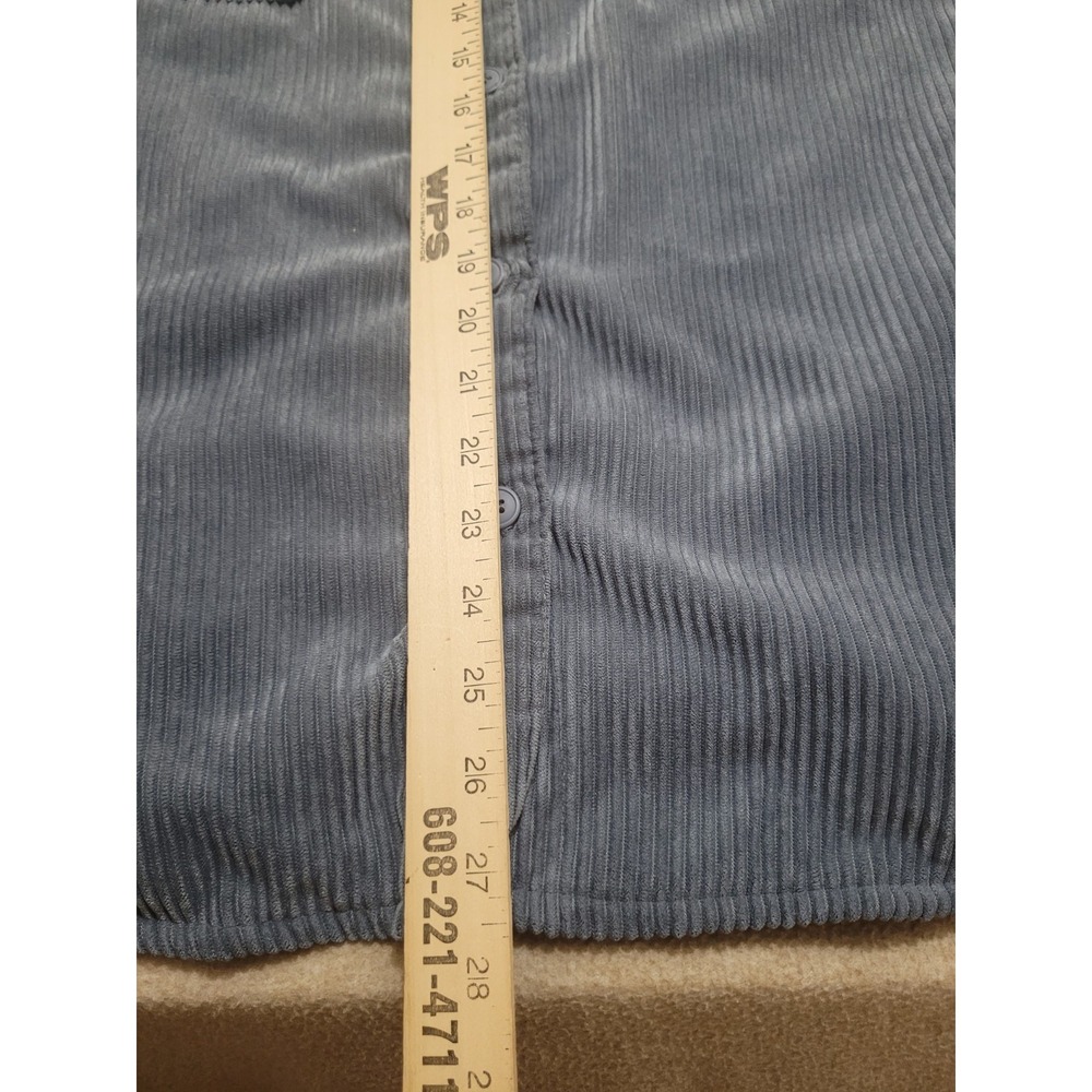Wmns Reversible Corduroy Plaid Shirt Shacket Blue Button Front Lightweight - Picture 5 of 7